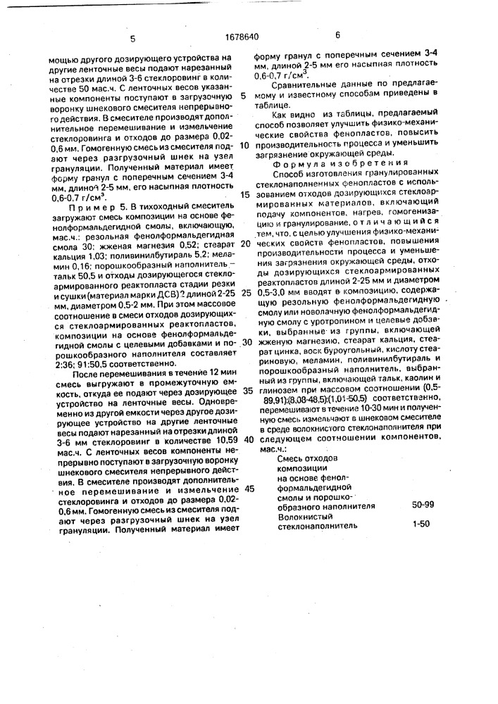 Способ изготовления гранулированных стеклонаполненных фенопластов с использованием отходов дозирующихся стеклоармированных материалов (патент 1678640)