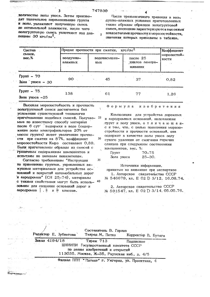Композиция для устройства дорожных и аэродромных оснований (патент 747930)