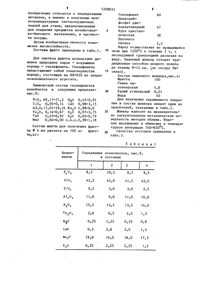 Фритта для светлоокрашенного эмалевого покрытия (патент 1208031)