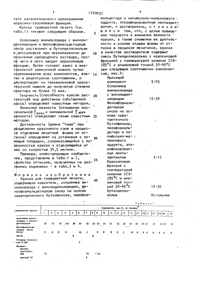 Краска для трафаретной печати (патент 1700032)