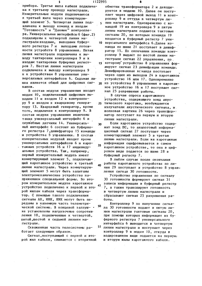 Телеметрическая система для каротажа скважин (патент 1122995)