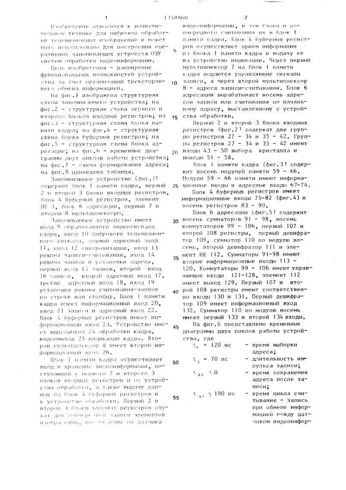 Устройство для управления памятью видеоинформации (патент 1348860)