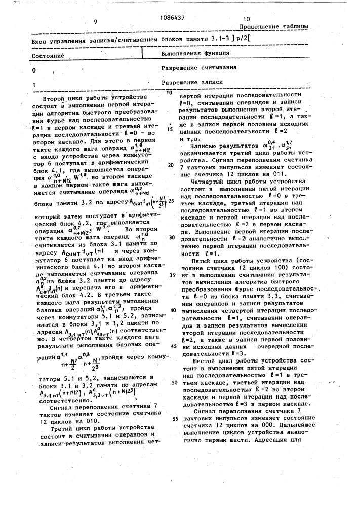 Устройство для выполнения быстрого преобразования фурье (патент 1086437)