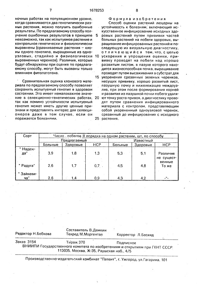 Способ оценки растений люцерны на устойчивость к болезням (патент 1678253)