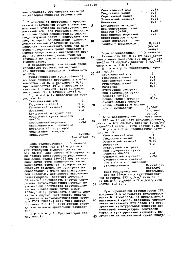 Питательная среда для культивирования продуцента мацерирующих ферментов @ @ -31 (патент 1116058)