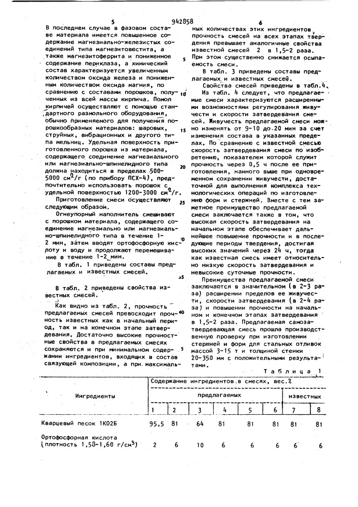 Самотвердеющая смесь для изготовления литейных форм и стержней (патент 942858)