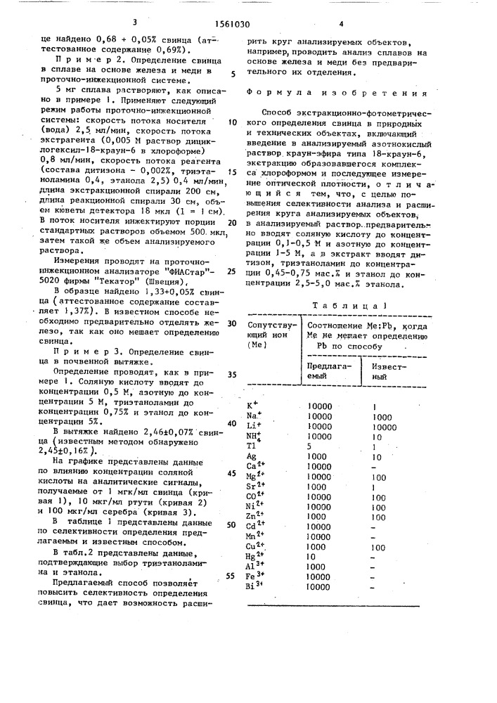 Способ экстракционно-фотометрического определения свинца (патент 1561030)