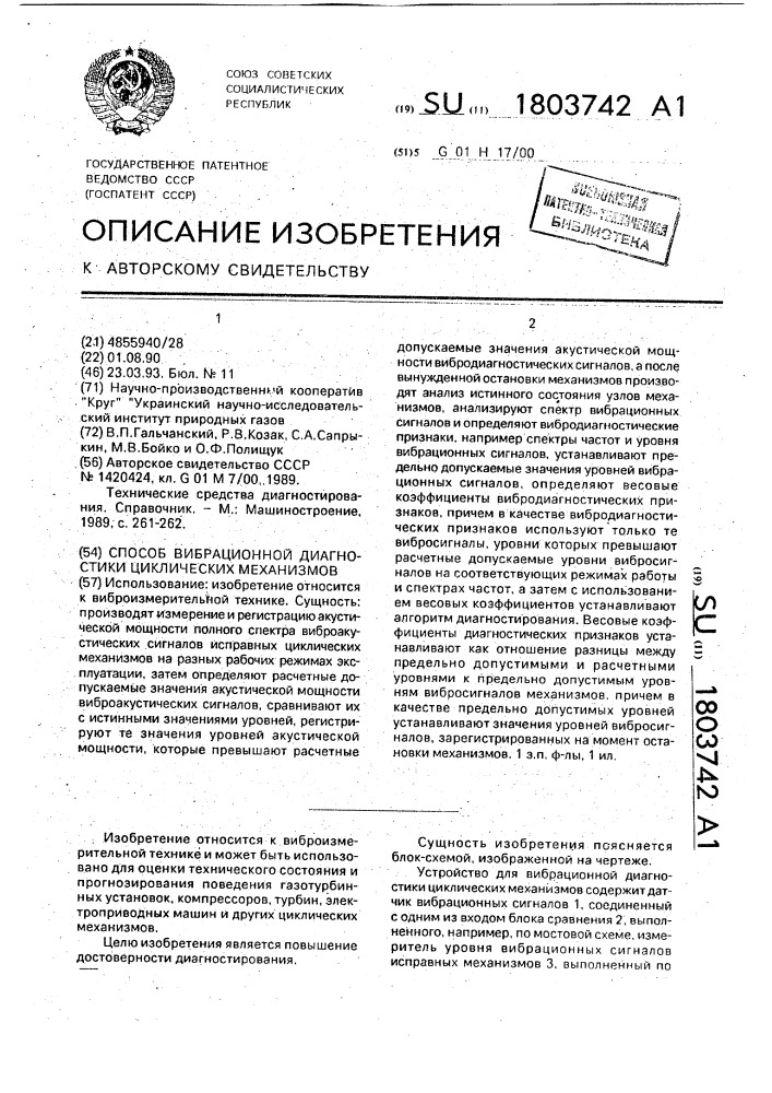 Способ вибрационной диагностики циклических механизмов (патент 1803742)