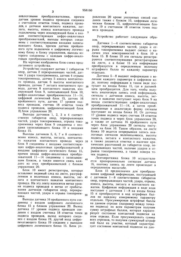 Устройство автоматической регистрации параметров контактной подвески (патент 958160)