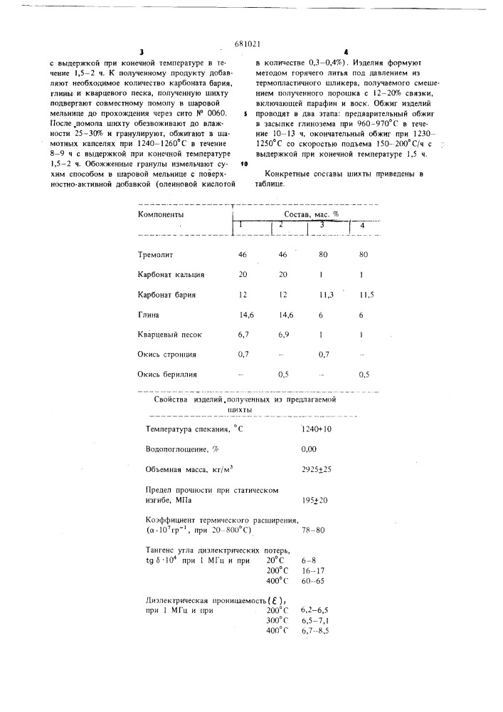 Шихта для изготовления диопсидовой керамики (патент 681021)