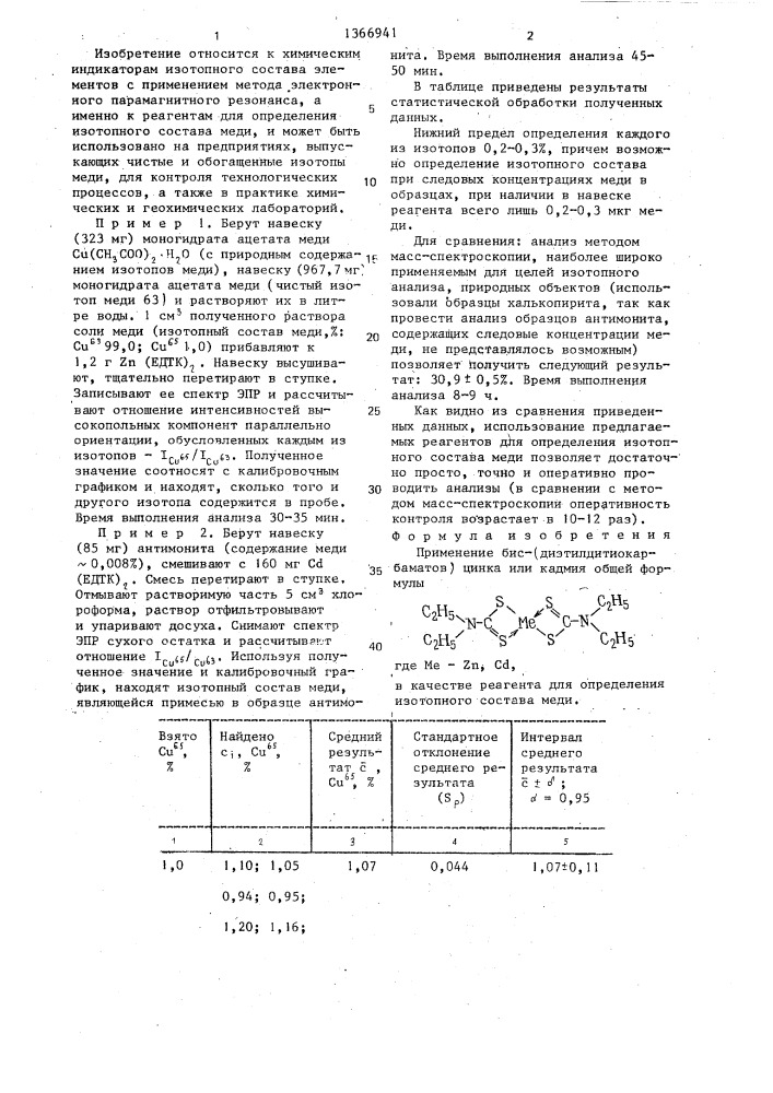Реагент для определения изотопного состава меди (патент 1366941)