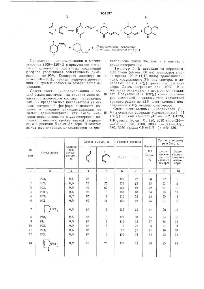 Способ получения шестичленных циклодимеров пиперилена (патент 654597)