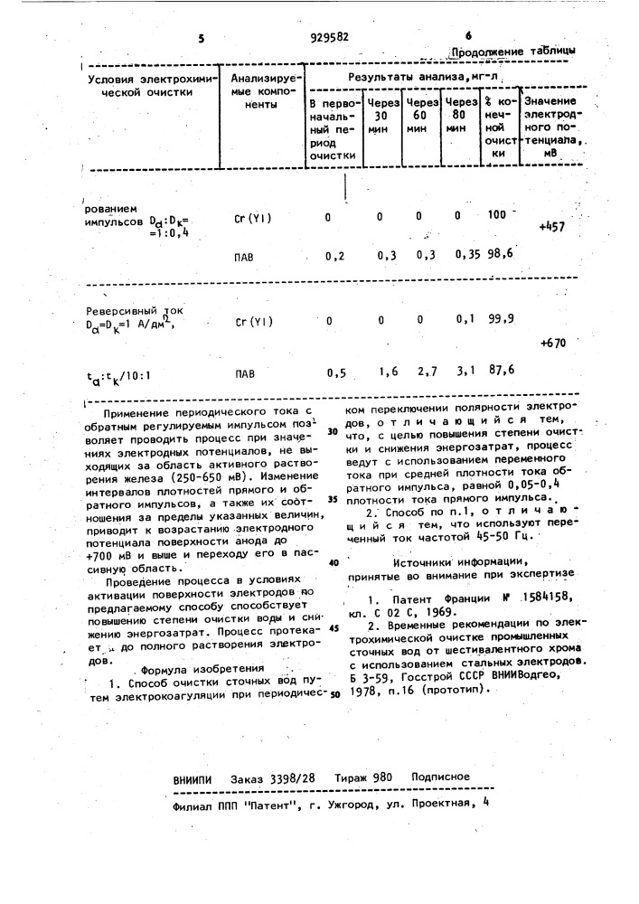 Способ очистки сточных вод (патент 929582)