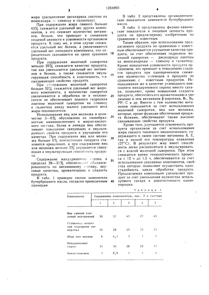 Композиция для производства заменителя бутербродного масла (патент 1264890)