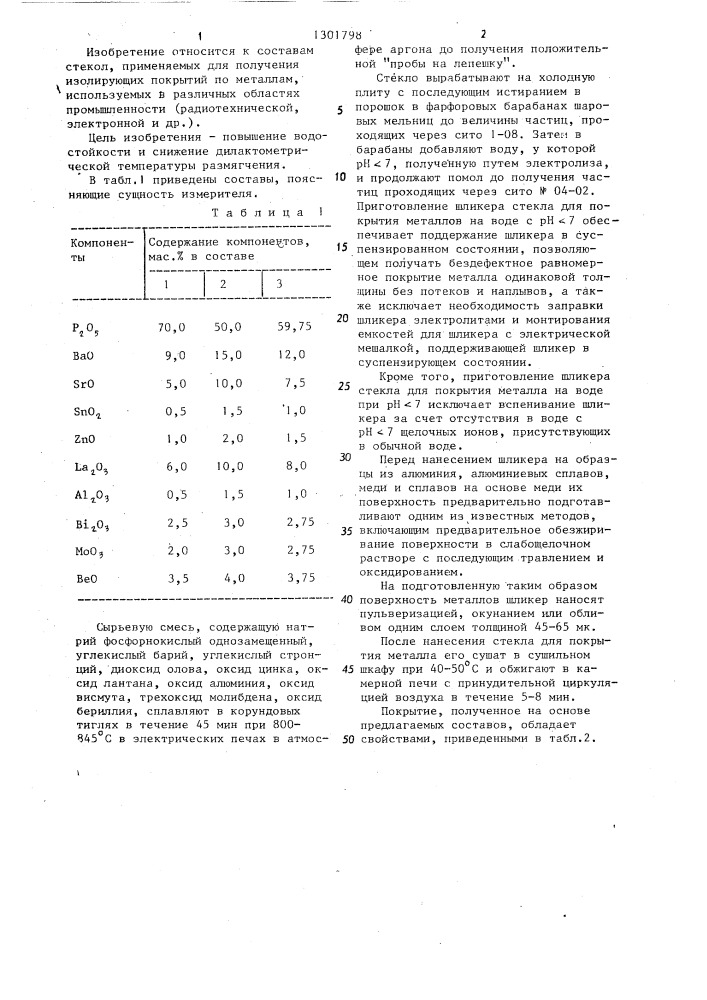 Стекло для покрытия металла (патент 1301798)