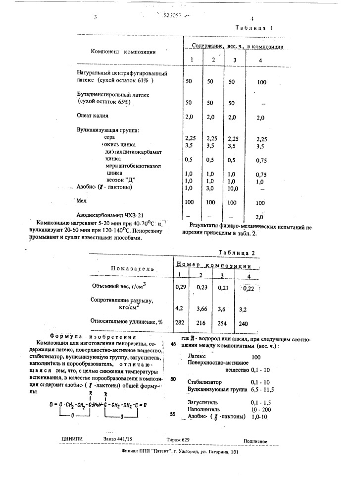 Композиция для изготовления пенорезины (патент 513057)