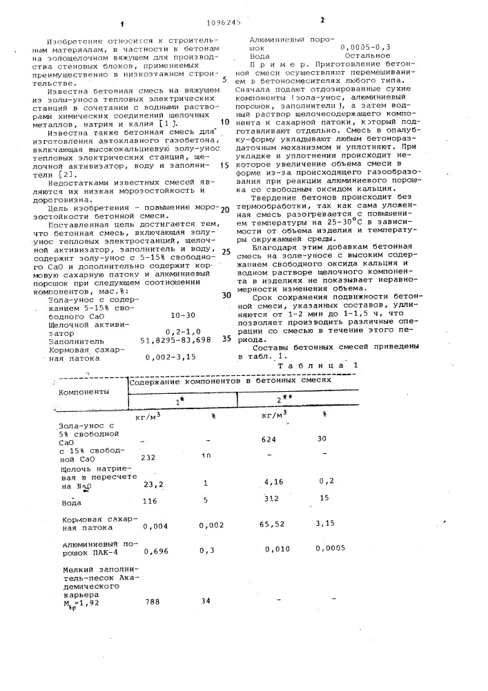 Бетонная смесь (патент 1096245)