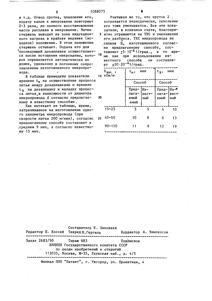 Способ литья микропровода в стеклянной изоляции (патент 1088075)