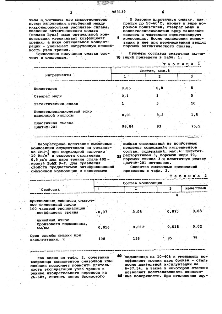 Антифрикционная смазочная композиция (патент 983139)