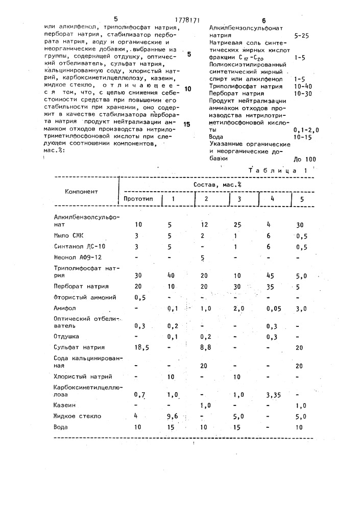 Моющее средство для стирки (патент 1778171)