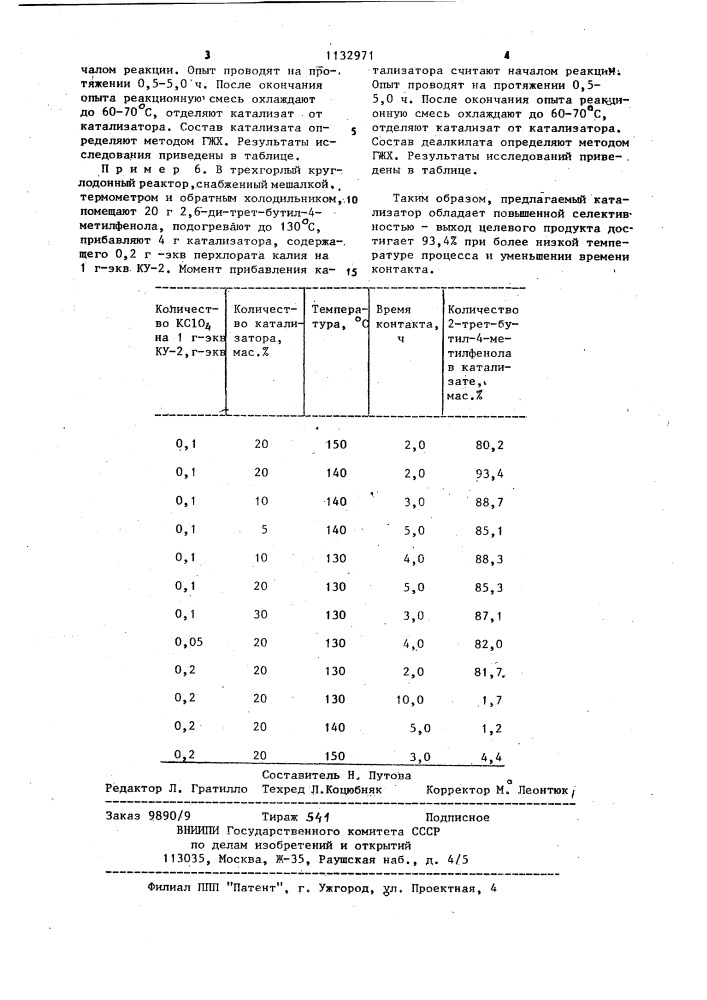 Катализатор для деалкилирования 2,6-ди-трет-бутил-4- метилфенола (патент 1132971)