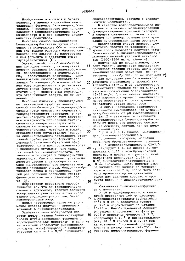 Способ иммобилизации @ -лизиндекарбоксилазы (патент 1059002)