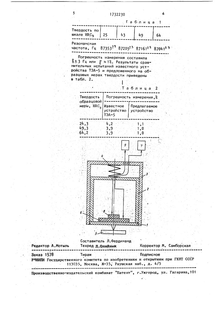 Устройство для определения твердости материалов (патент 1732230)