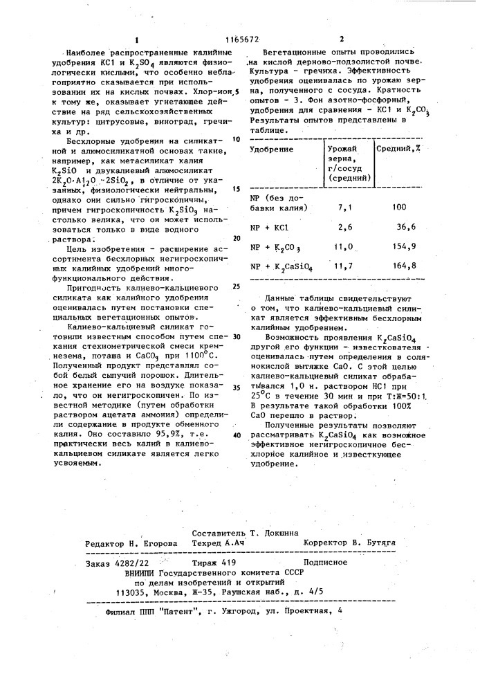 Калийное удобрение (патент 1165672)