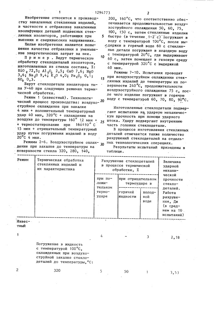 Способ отбраковки закаленных стеклянных изоляторов (патент 1294773)