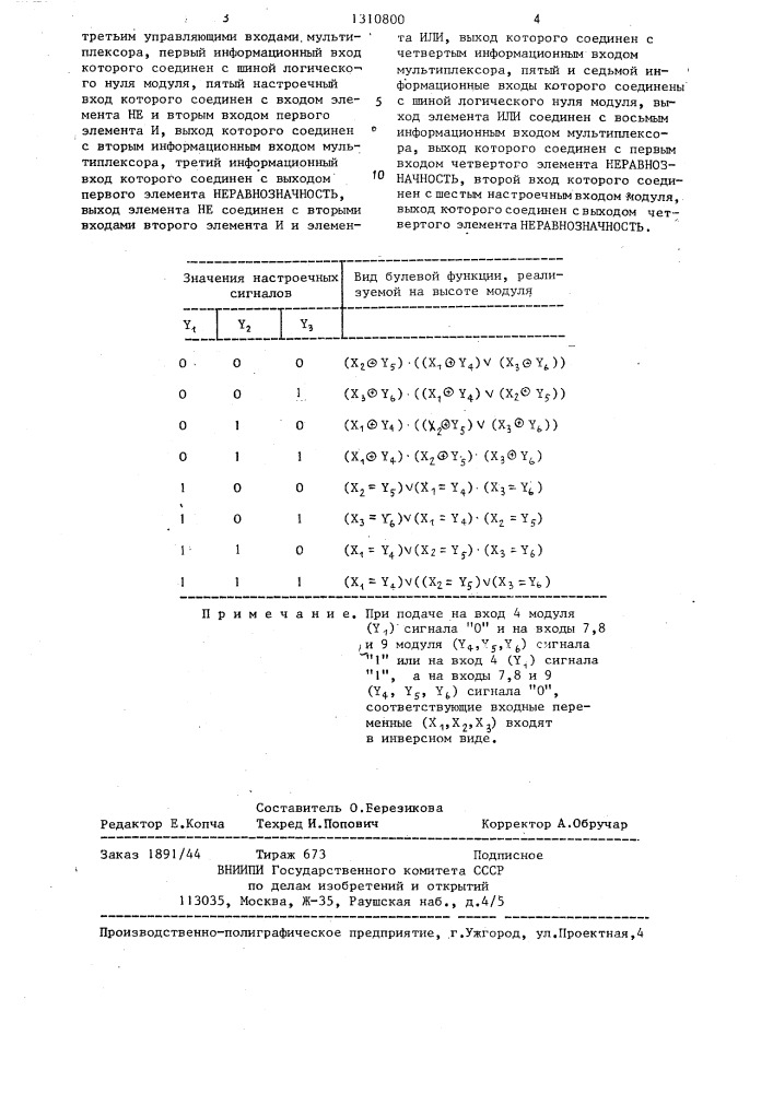 Многофункциональный логический модуль (патент 1310800)