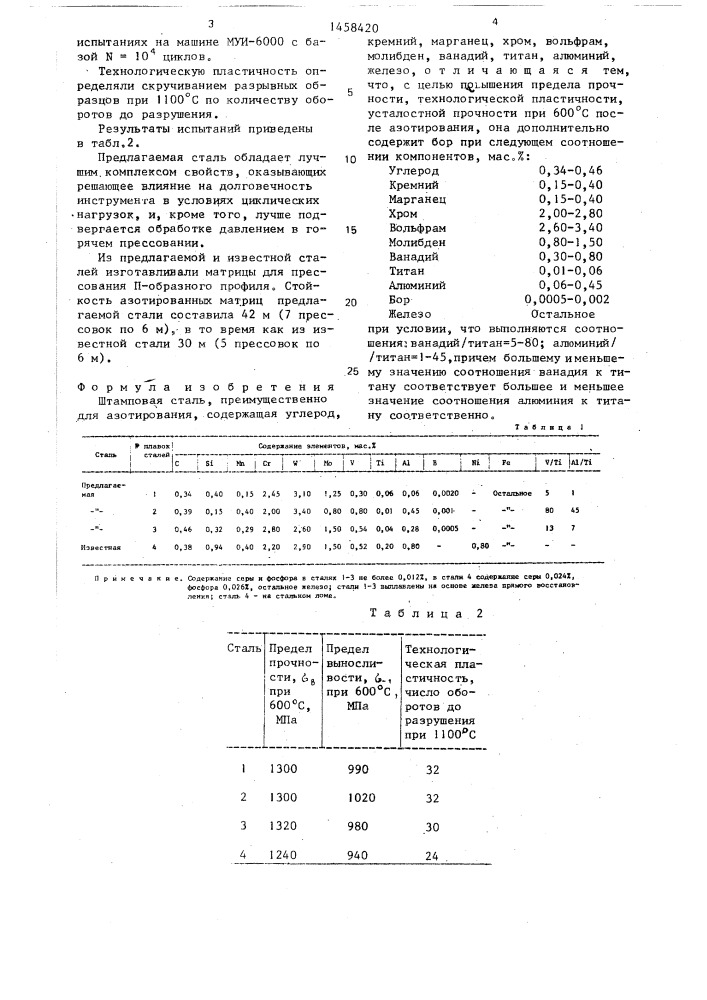 Штамповая сталь (патент 1458420)