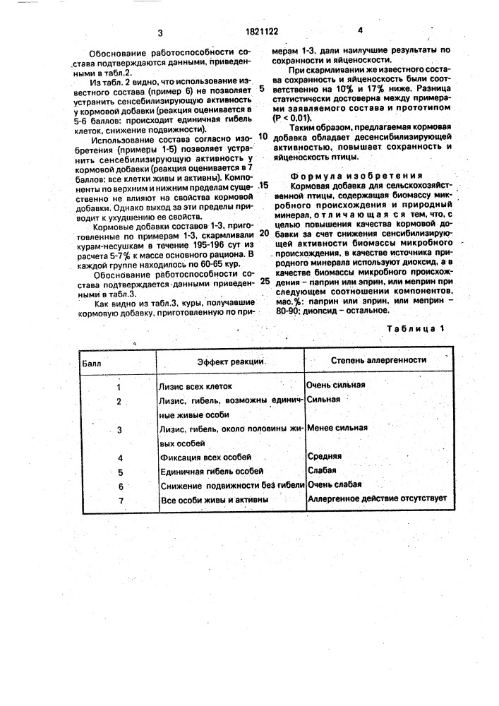 Кормовая добавка для сельскохозяйственной птицы (патент 1821122)