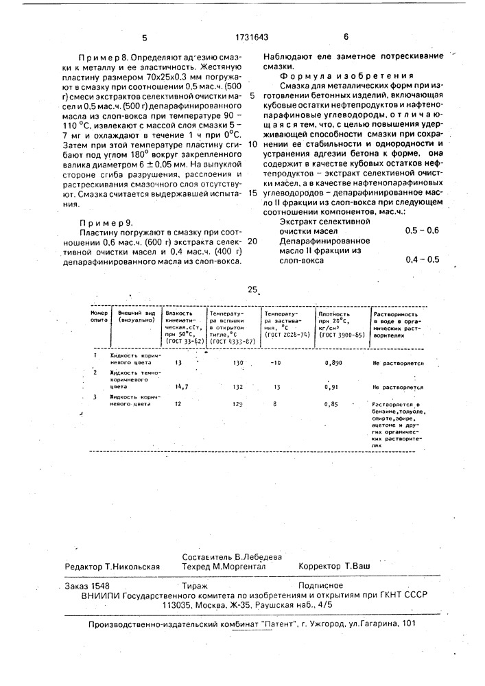 Смазка для металлических форм (патент 1731643)