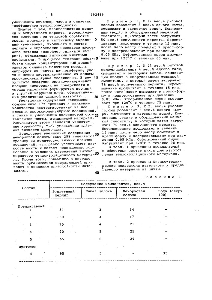 Шихта для изготовления теплоизоляционного материала (патент 992499)