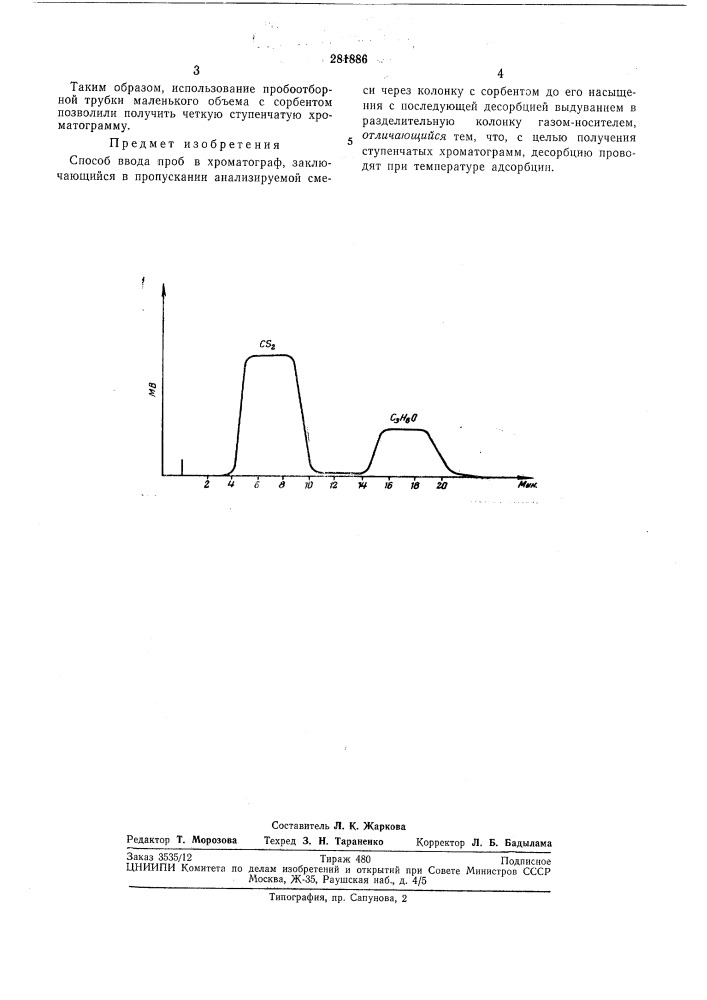 Способ ввода проб в хроматограф (патент 281886)