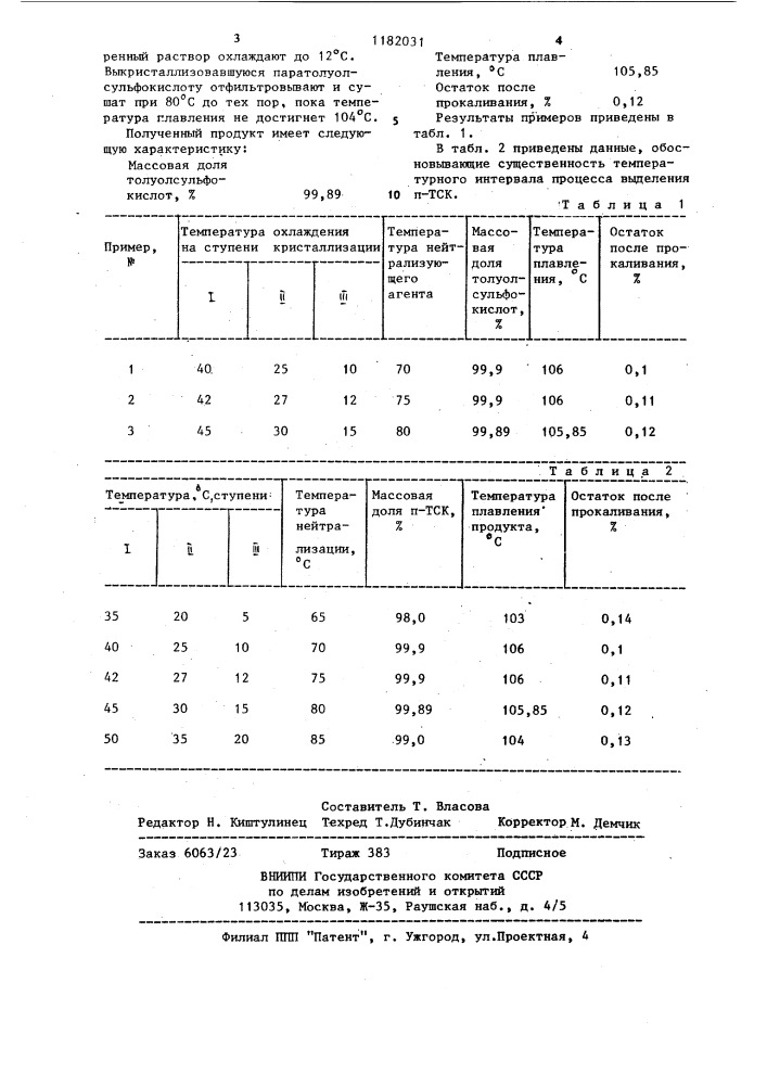 Способ выделения паратолуолсульфокислоты (патент 1182031)