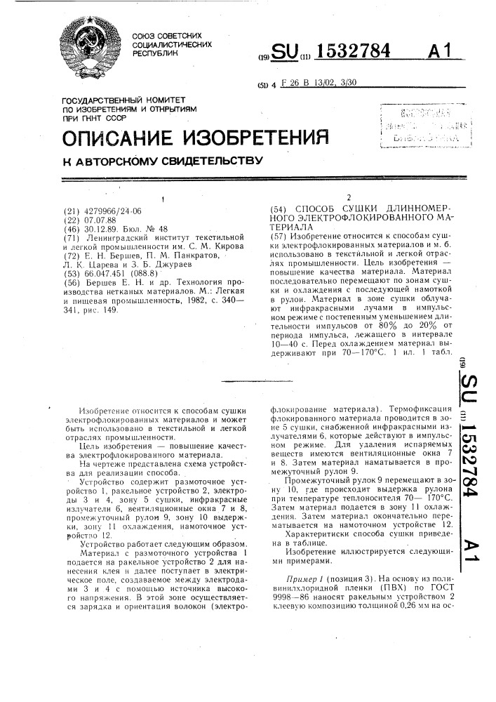 Способ сушки длинномерного электрофлокированного материала (патент 1532784)