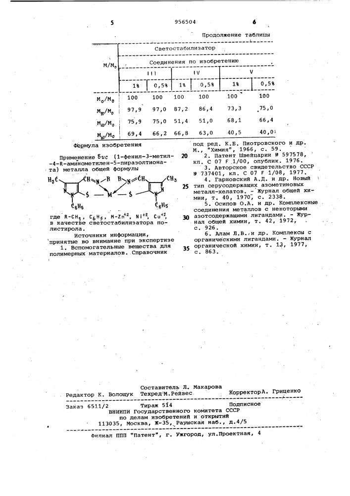 Светостабилизатор полистирола (патент 956504)