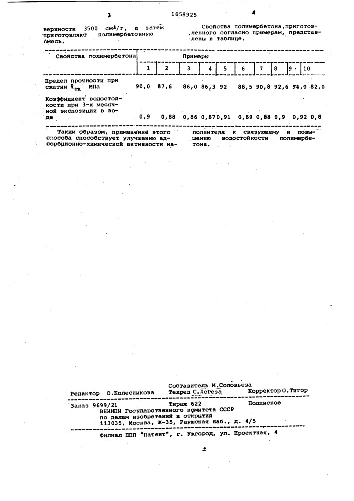 Способ приготовления полимербетонной смеси (патент 1058925)