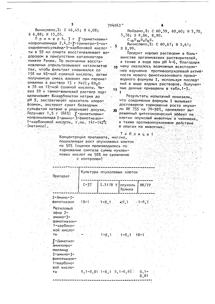 @ -диметиламинопропиламид 2-амино-3-фенотиазон-1-карбоновой кислоты, обладающий противоопухолевой активностью (патент 704062)