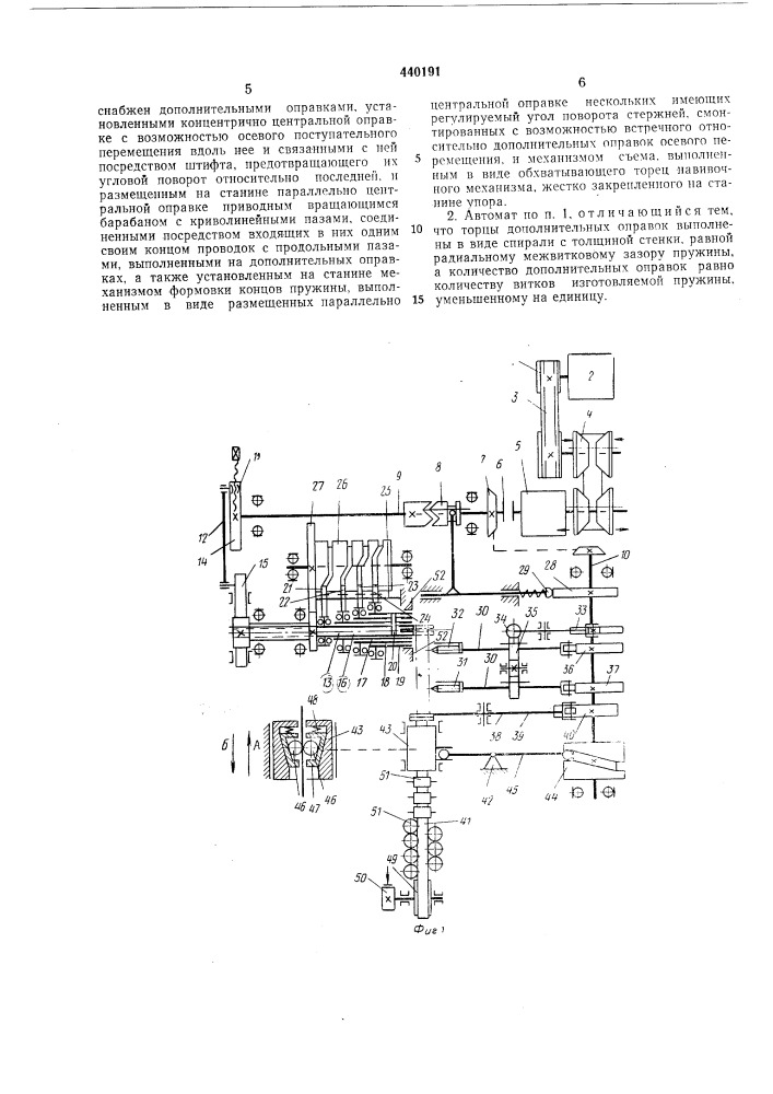 Автомат для изготовления плоских спиральных пружин (патент 440191)