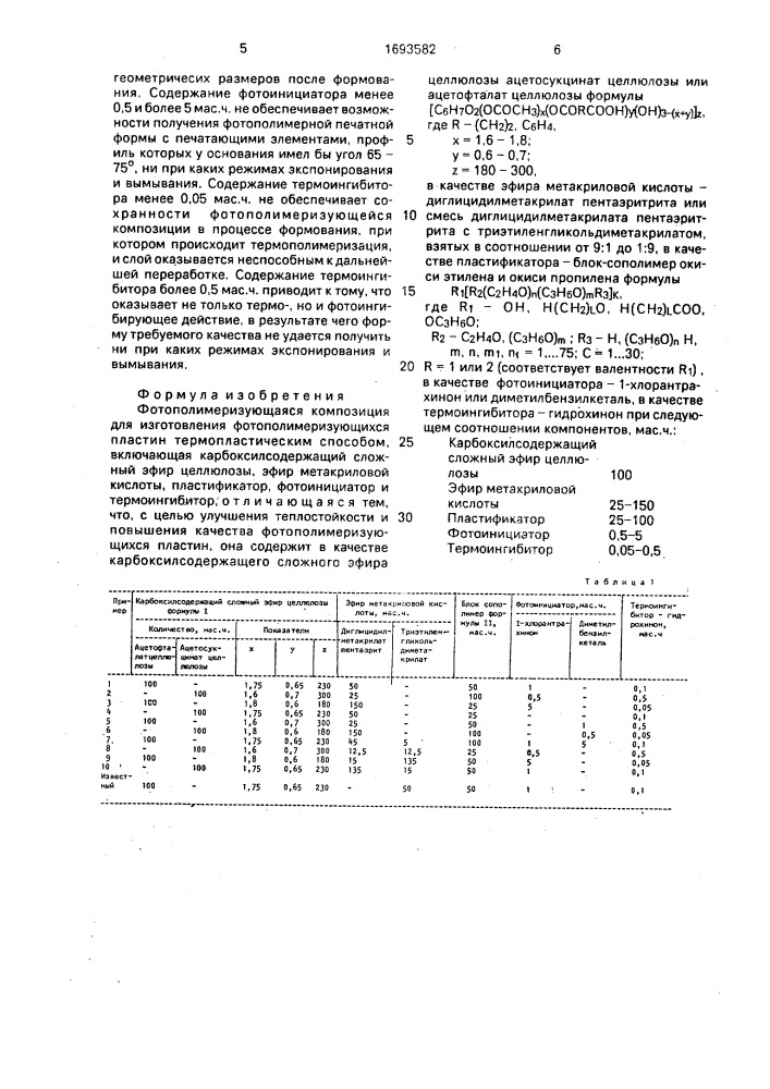 Фотополимеризующая композиция (патент 1693582)