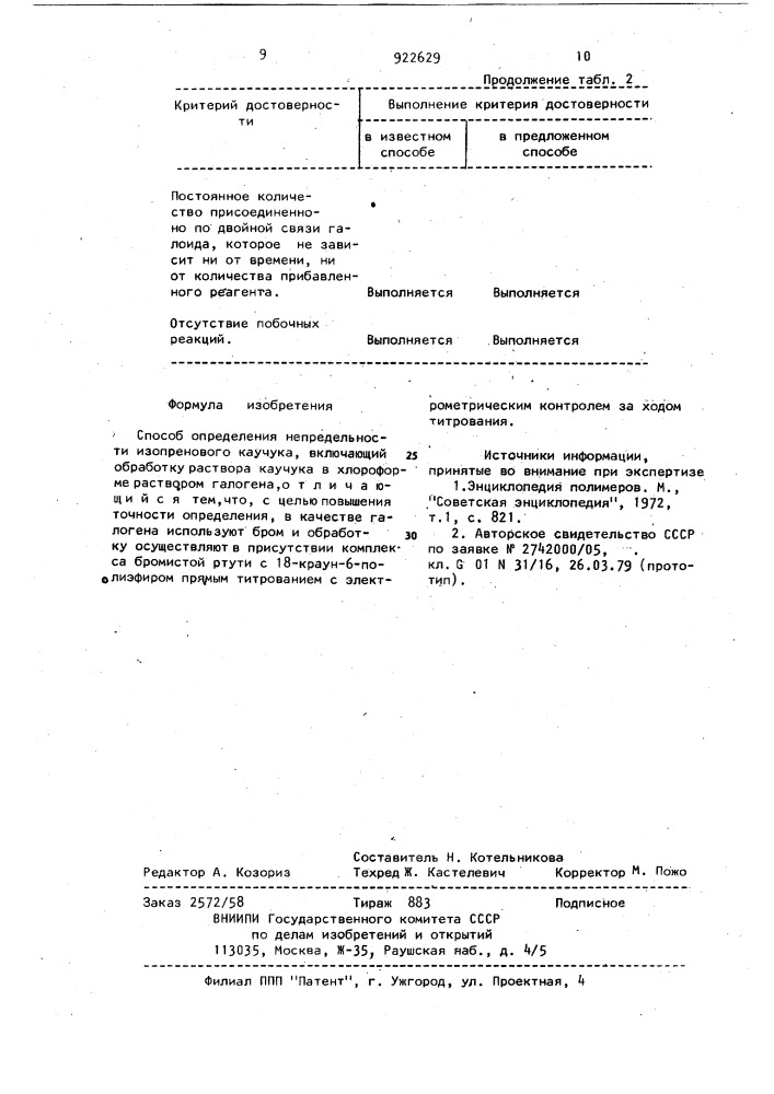 Способ определения непредельности изопренового каучука (патент 922629)