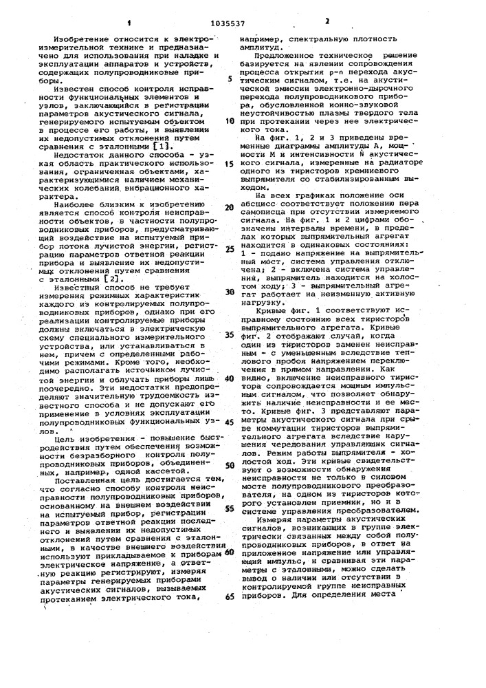 Способ контроля неисправности полупроводниковых приборов (патент 1035537)