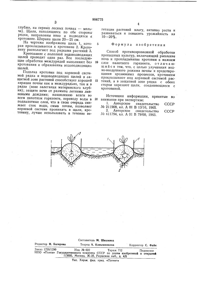 Способ противоэрозионной обработки пропашных культур (патент 886775)