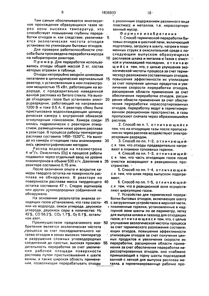 Способ термической переработки бытовых отходов и устройство для его осуществления (патент 1836603)