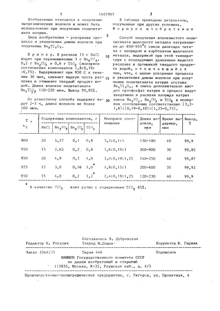 Способ получения волокнистого полититаната щелочного металла (патент 1407907)