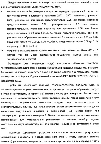 Порошкообразный кисломолочный продукт или йогурт с высоким содержанием молочнокислых микроорганизмов (патент 2452185)