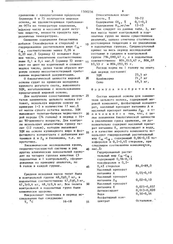 Состав жировой основы "зацемол" для заменителя цельного молока (патент 1500236)