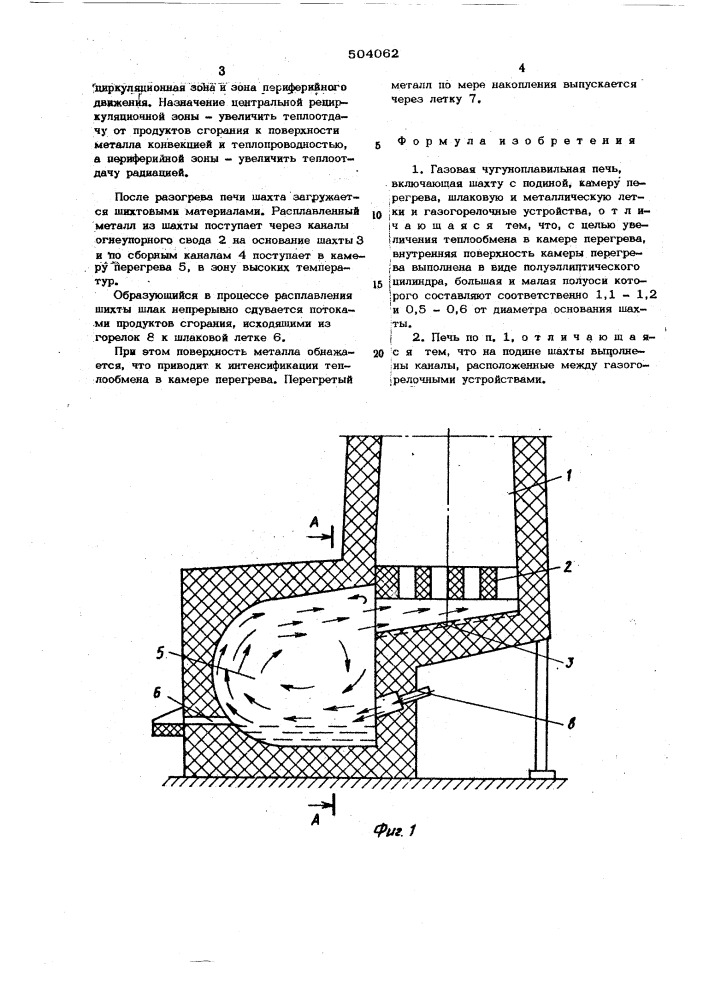 Газовая чугуноплавильная печь (патент 504062)